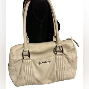 B. Makowsky Beige Leather Tote Handbag Shoulder Bag Purse - CREAM/BEIGE